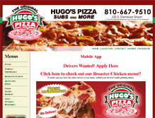 Tablet Screenshot of hugospizzasubsandmore.com